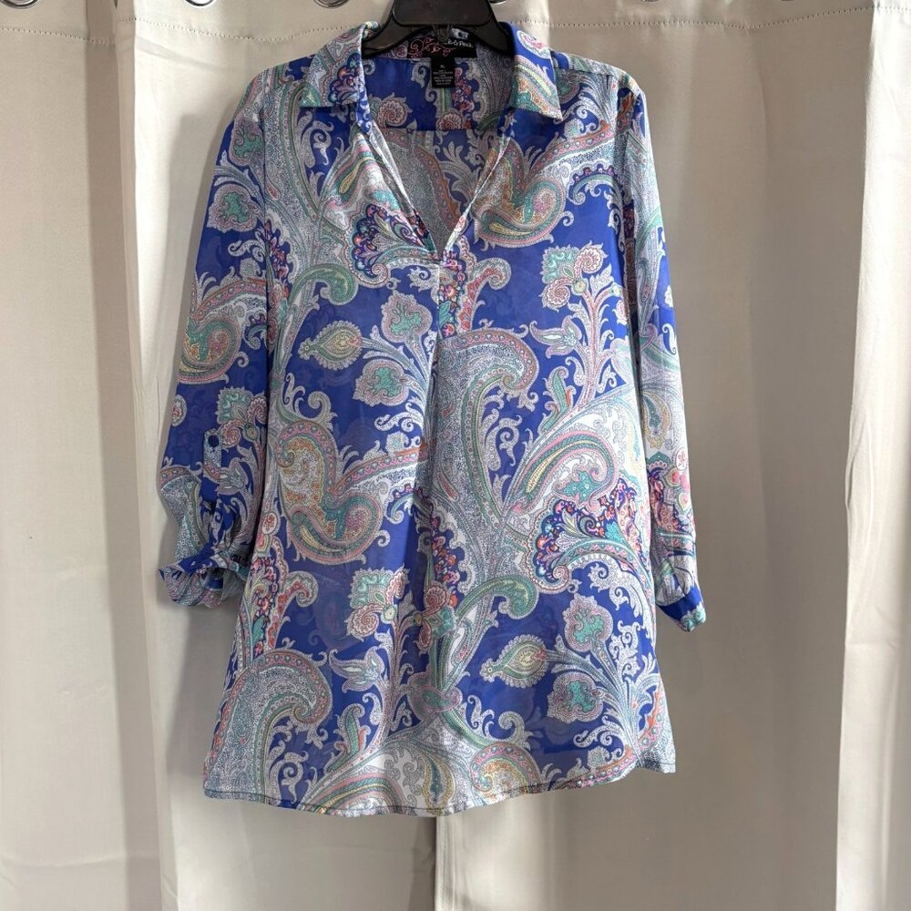 Peck Peck Womens‎ Top Size XL Blue Paisley Floral Fairy Boho Cottagecore 18476